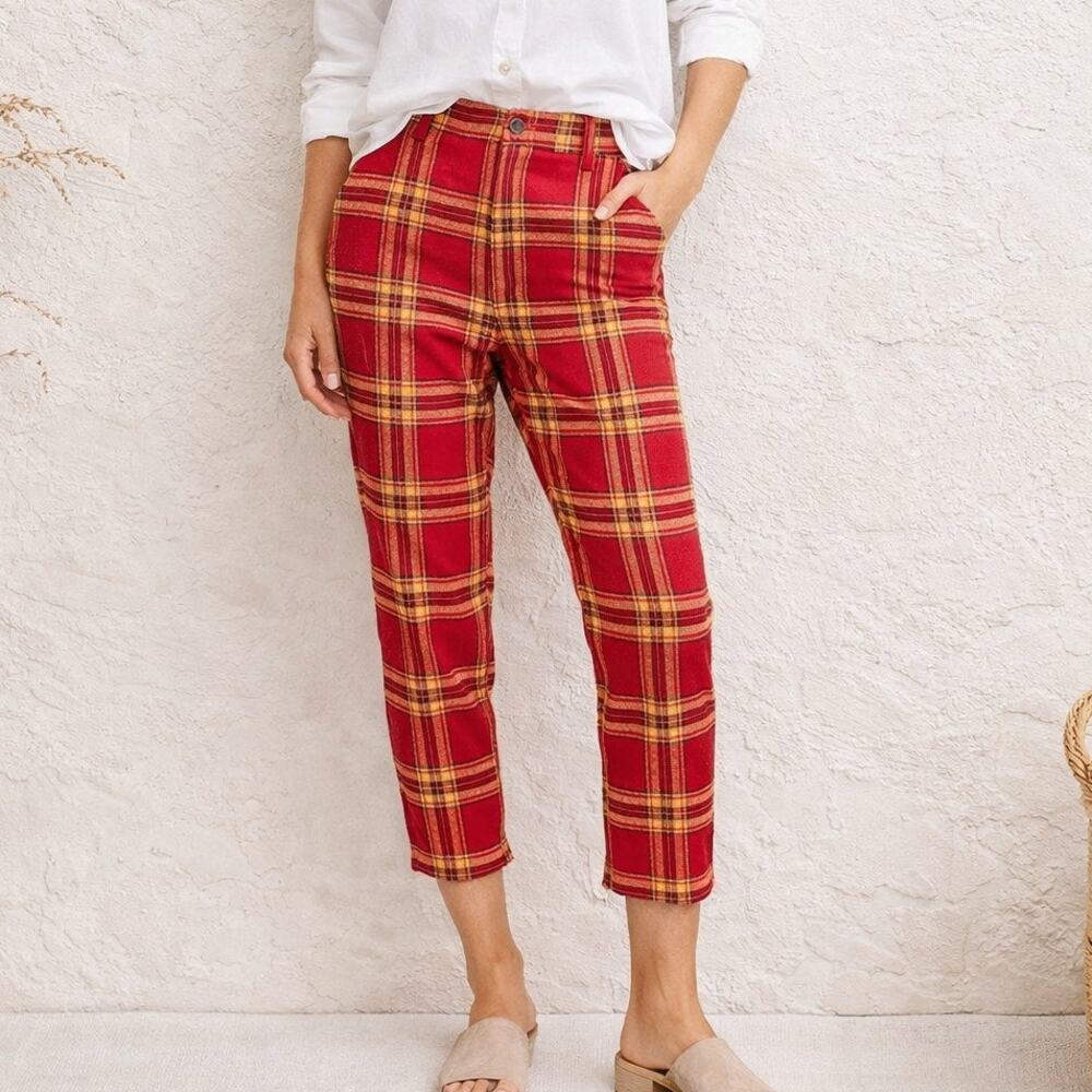 A SHIRT THING $345 Griffin Flannel Pants Cranberry Red Plaid Size XS